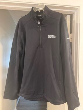 Eddie Bauer Black Bushmills Whiskey Irish Quarter-Zip Pullover Jacket sz XL rare
